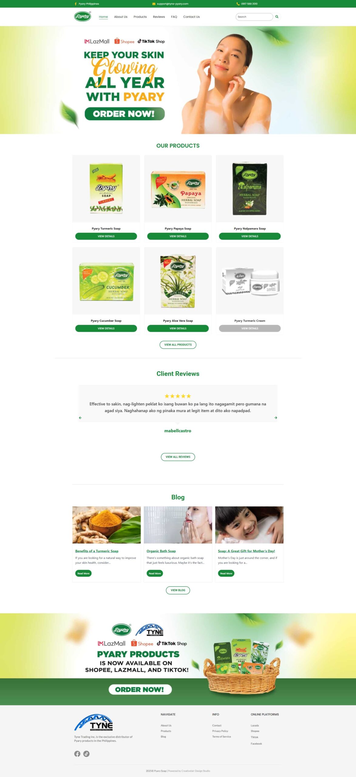 Pyary website, full page