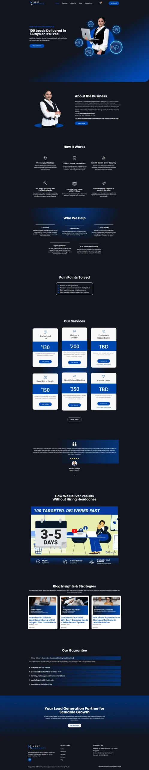 Next Project Leads website, full page